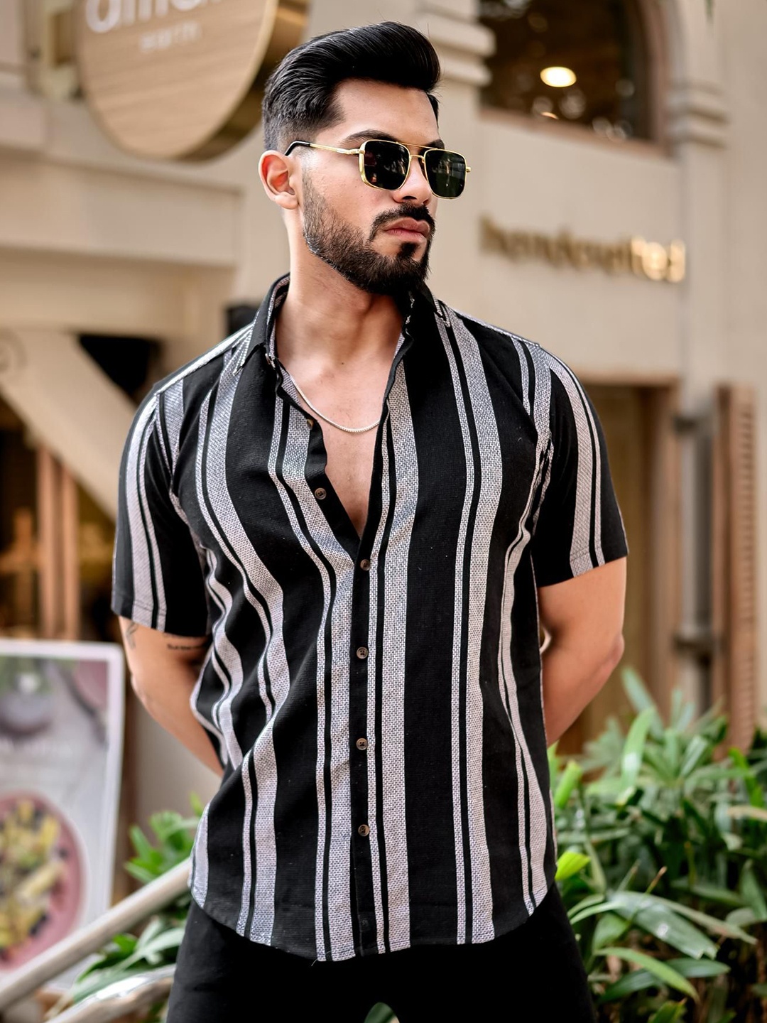 

TRYBUY.IN Men Opaque Striped Casual Shirt, Black