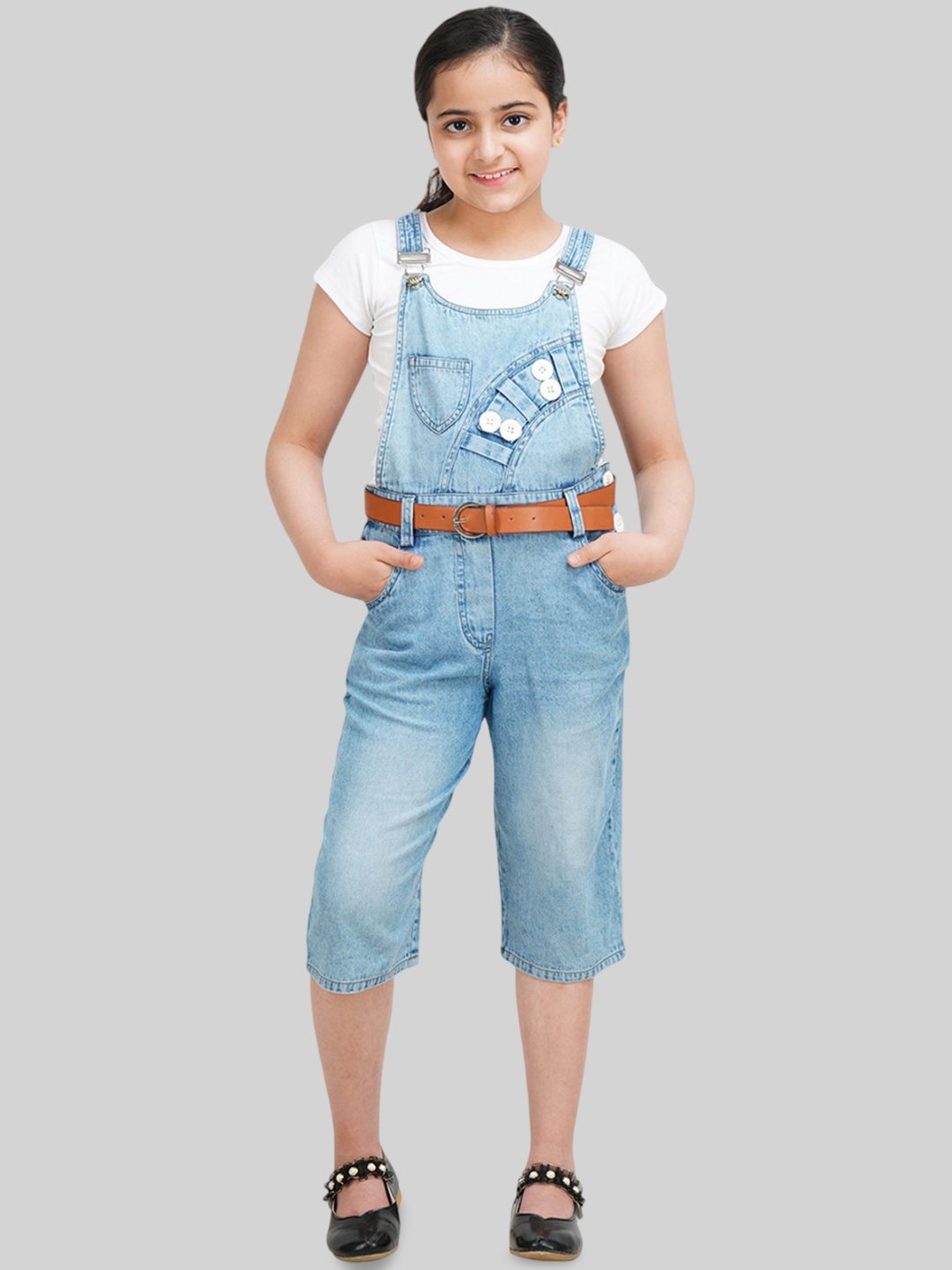

BEING NAUGHTY Girls Pure Cotton Dungaree with T-Shirt, Blue