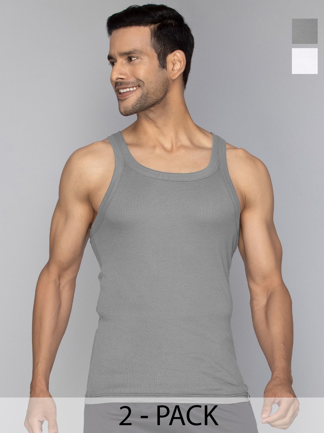 

XYXX Men Pack Of 2 Cotton Square Neck Gym Innerwear Vests, Grey