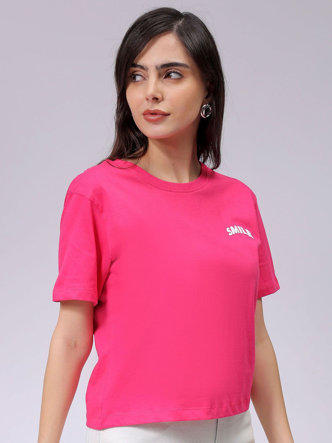 

Freehand by The Indian Garage Co Women Typography Printed Cotton T-shirt, Pink