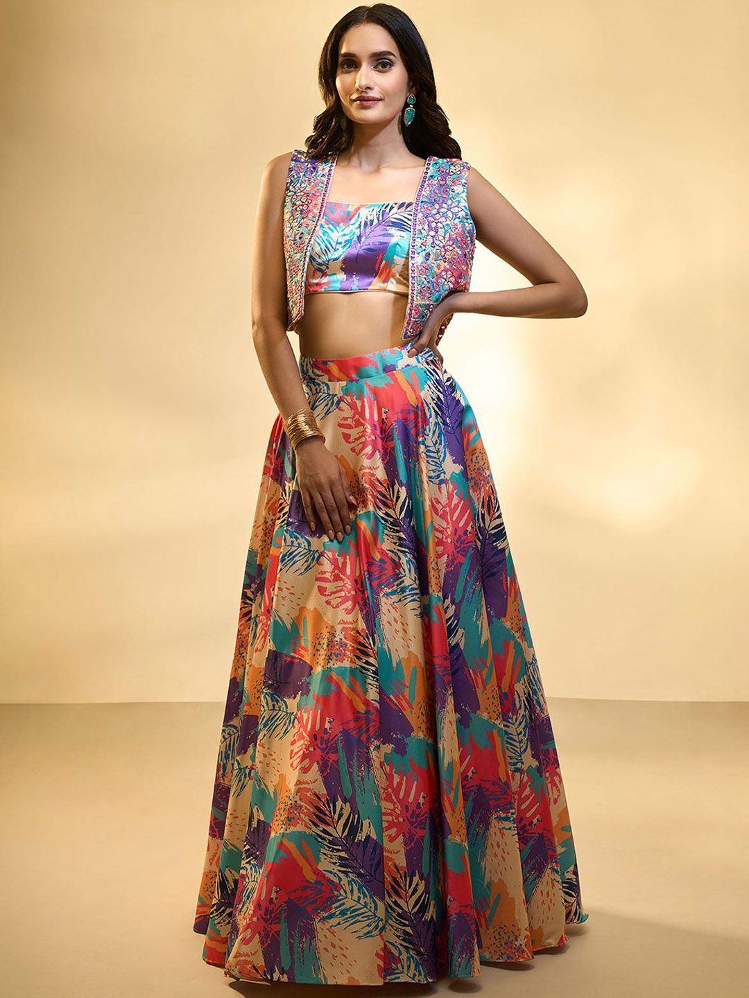 

Alaya Advani Printed Top Jacket With Skirt Co-Ords, Blue