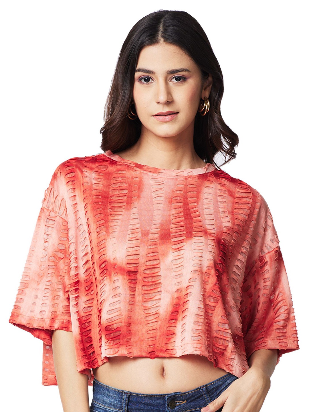 

IZEL Women Tie and Dye Boxy Crop Top, Rust
