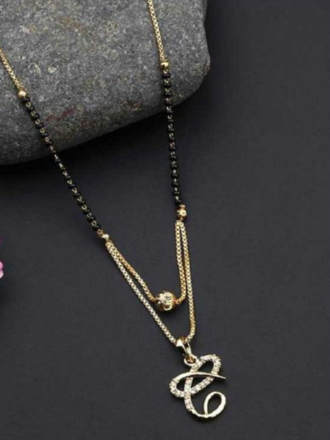 

Wynona Set of 2 Gold-Plated Stone Studded & Beaded Mangalsutras