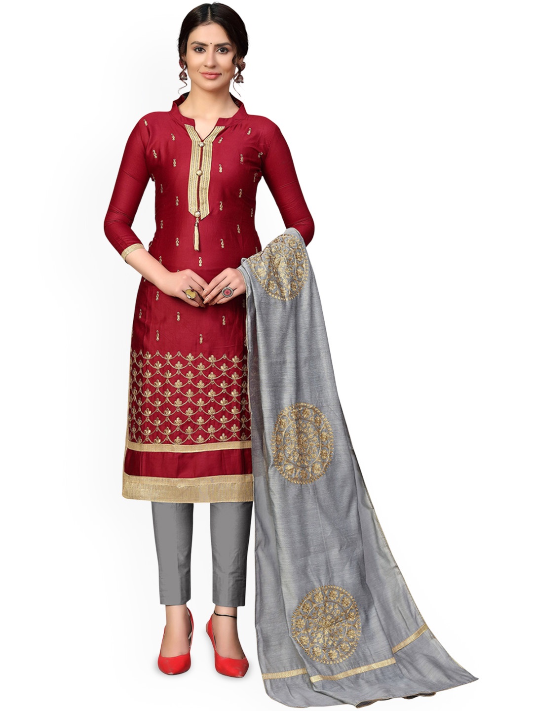 

Maroosh Embroidered Unstitched Dress Material, Maroon