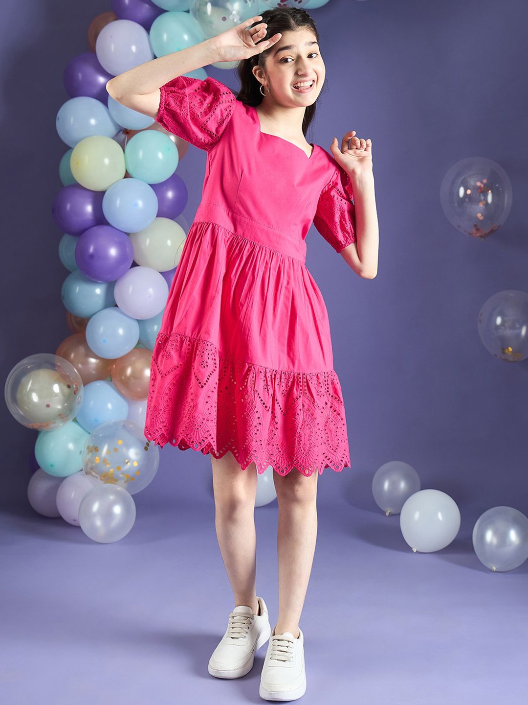 

Cherry & Jerry Puff Sleeve Fit & Flare Dress, Pink