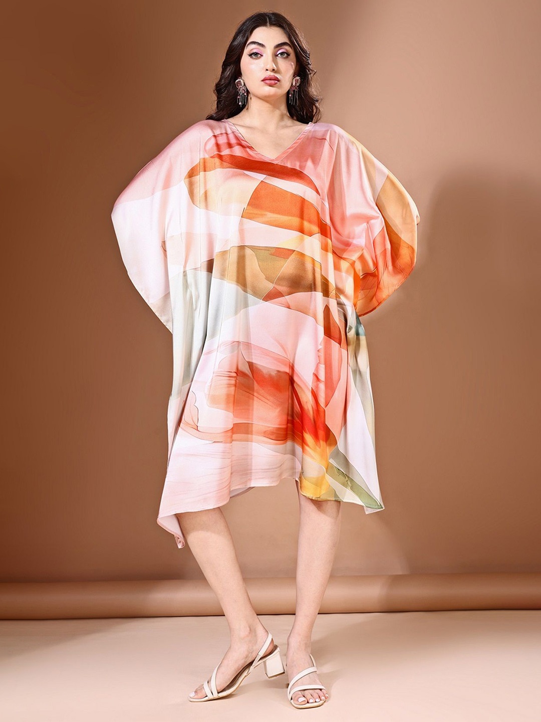 

LABEL AARNA Sunset Glow Soft Satin Short Kaftan, Orange