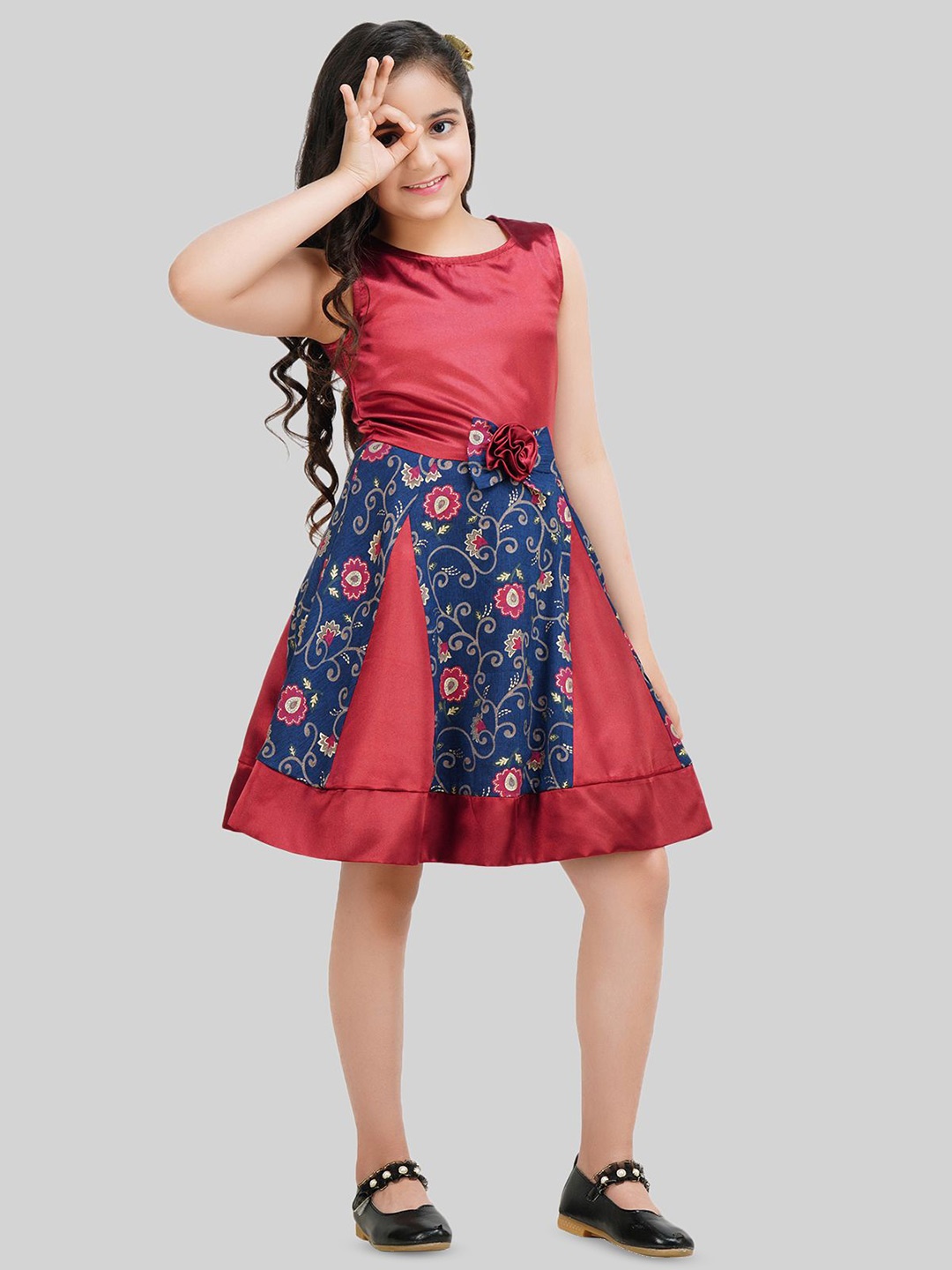 

BEING NAUGHTY Girls Floral Print Fit & Flare Dress, Red