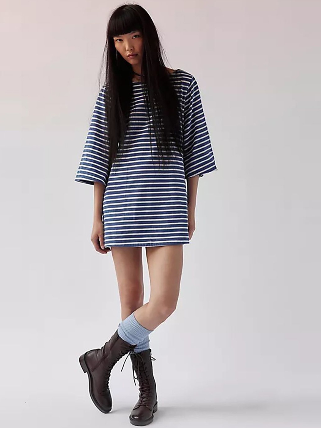 

StyleCast x Revolte Striped T-shirt Mini Dress, Blue