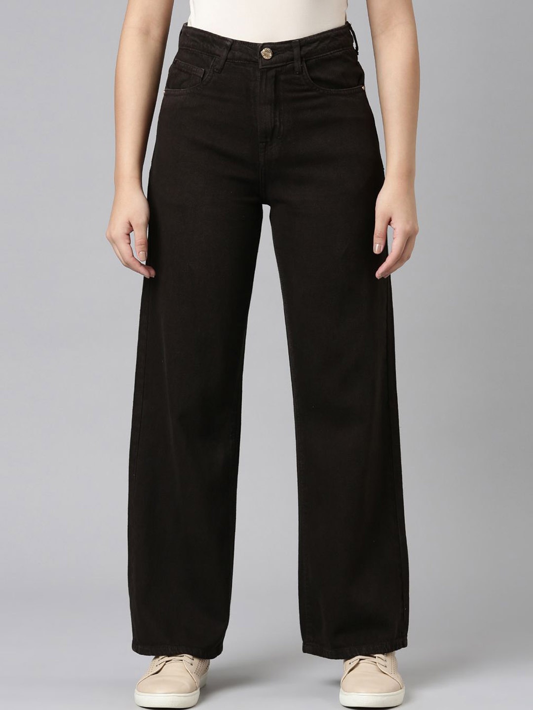 

ZHEIA Women Cotton Wide Leg High-Rise Jeans, Black