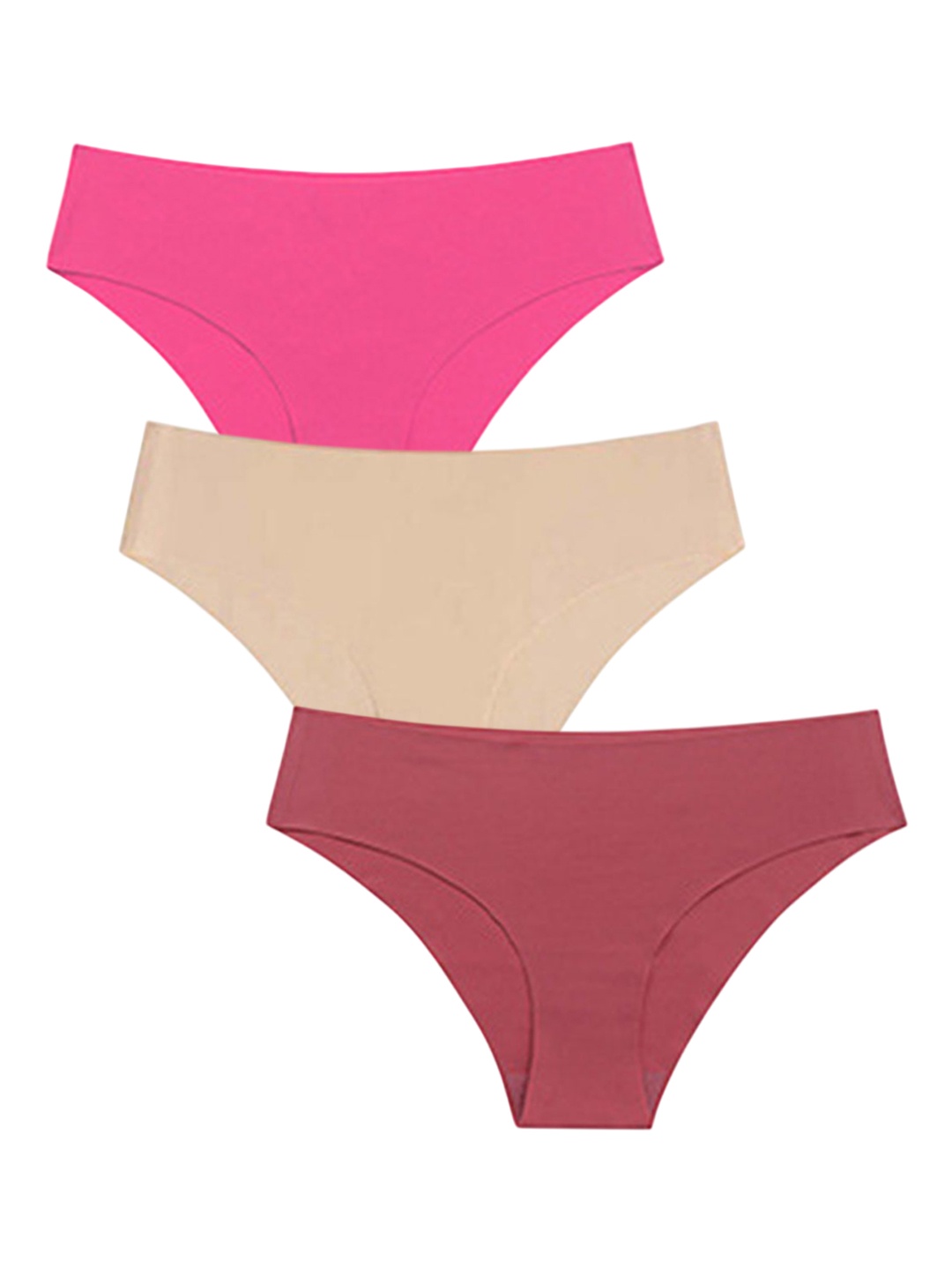 

LULU & SKY Women Pack Of 3 Low Rise Bikini Briefs - JK643301405886-ROSE RED SKIN RED