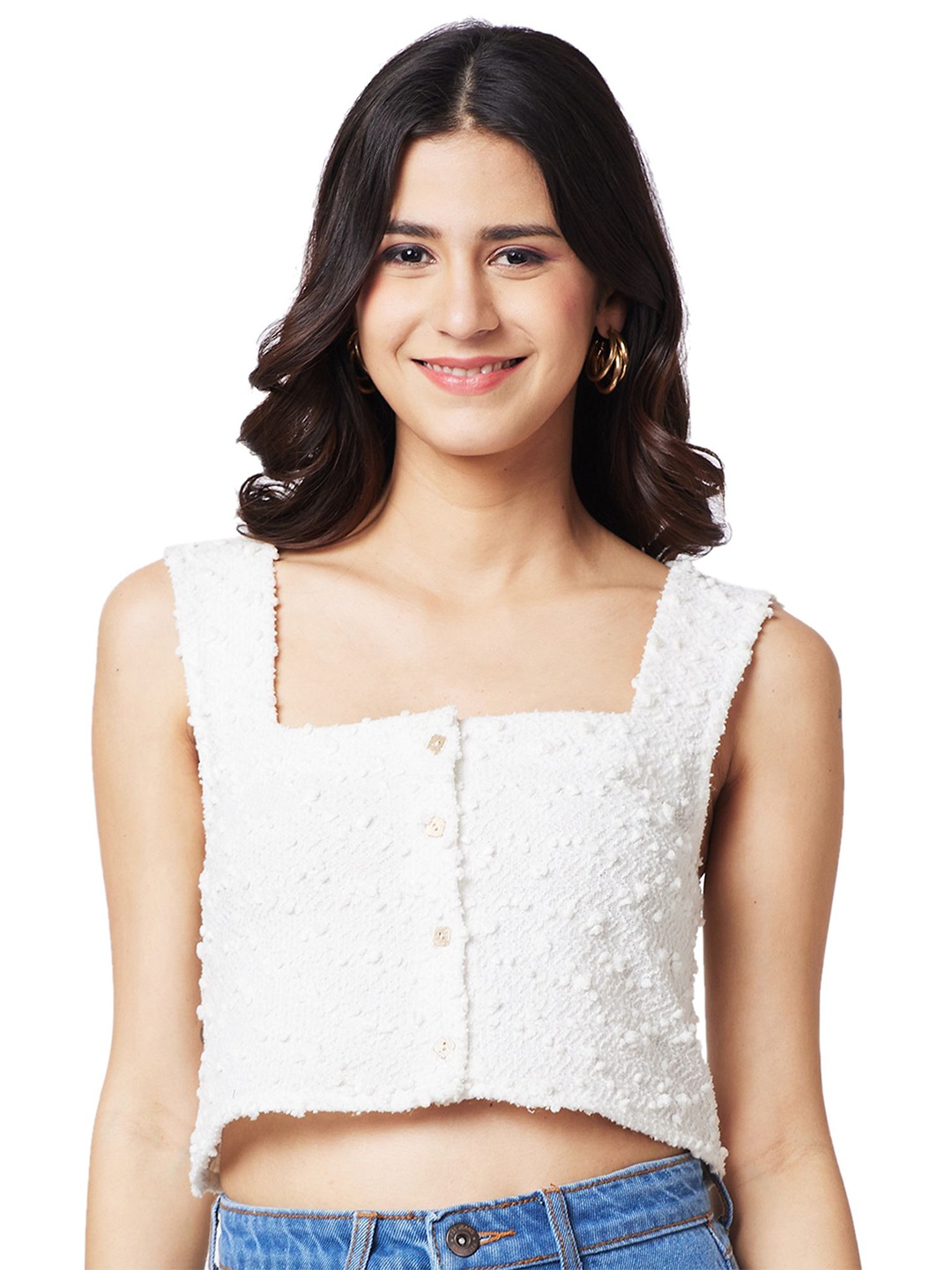 

IZEL Women Square Neck Crop Top, White