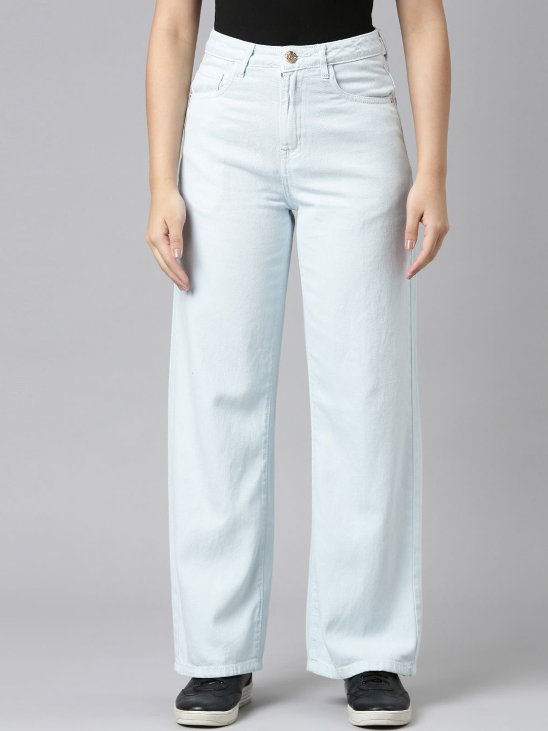 

ZHEIA Women Cotton Wide Leg High-Rise Jeans, Blue