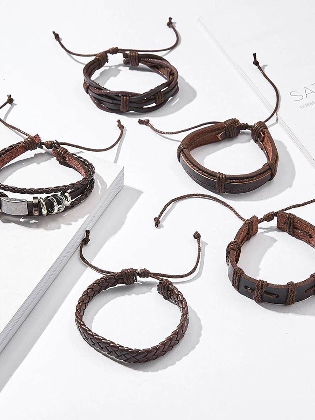 

The Roadster Lifestyle Co Set Of 6 Braided Wrap Around Bracelet, Black