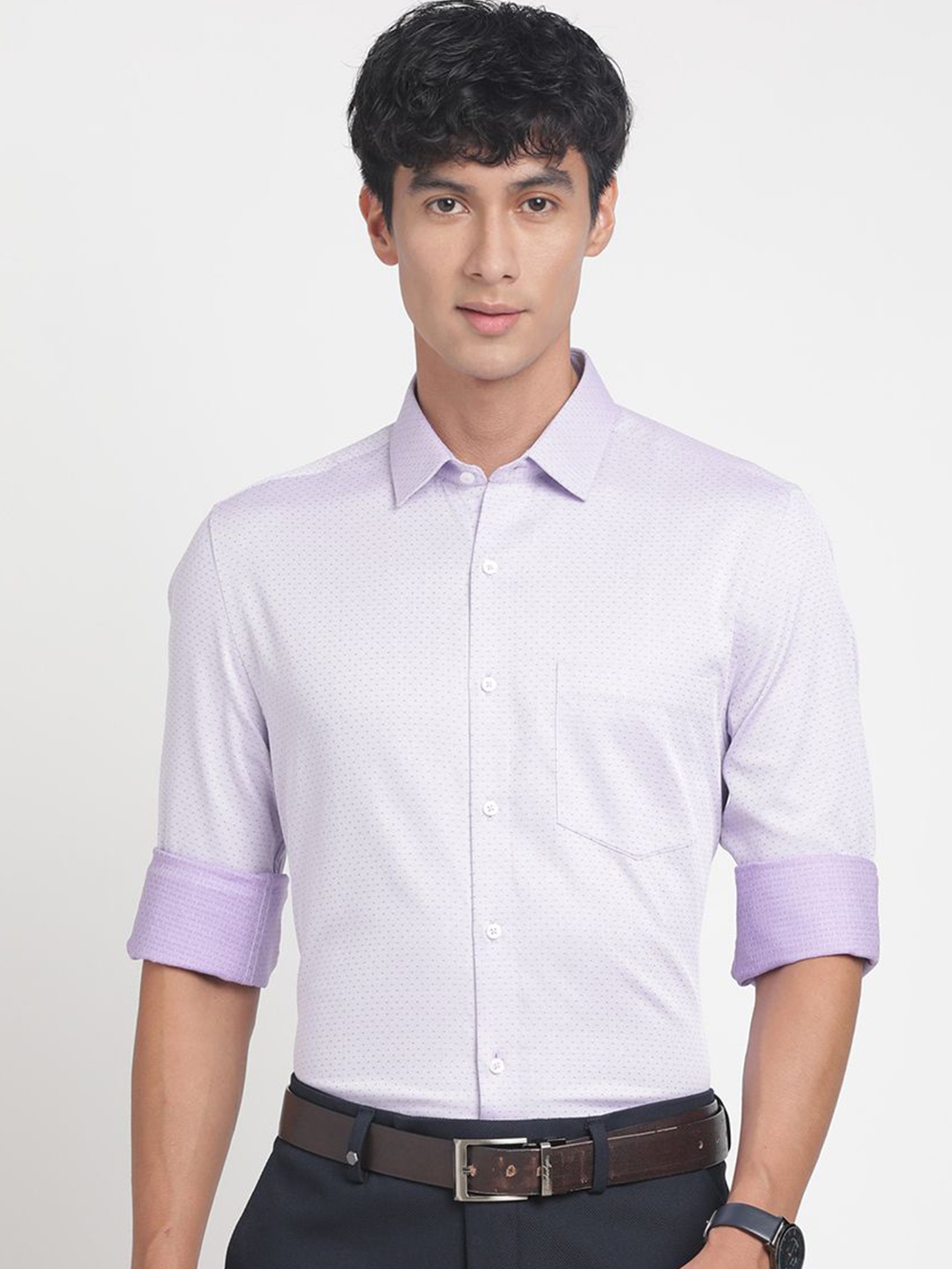 

Turtle Men Standard Spread Collar Micro Ditsy Printed Cotton Formal Shirt, Lavender