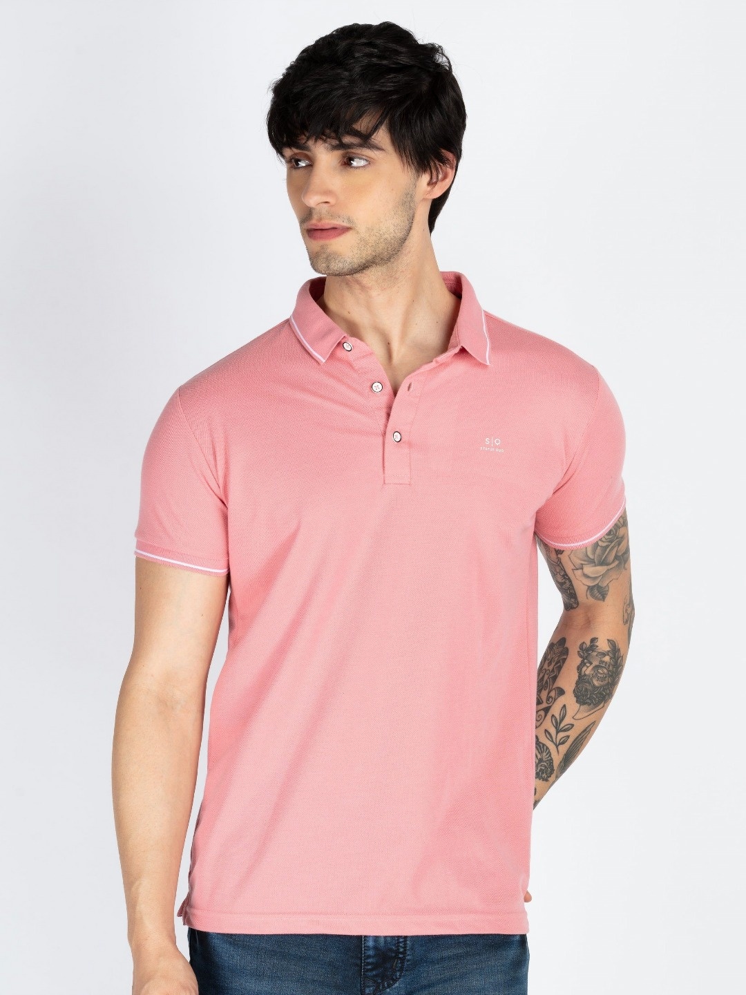 

Status Quo Men Polo Collar Solid T-shirt, Coral