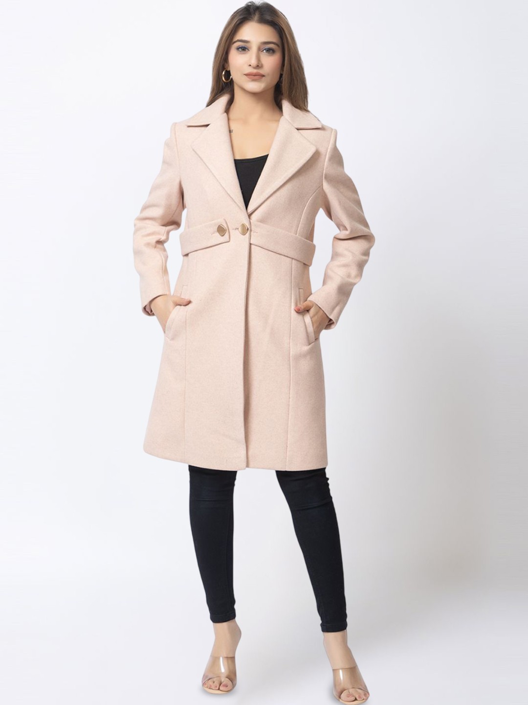 

ELEVEIGHT Single Breasted Notched Collar Overcoat, Beige