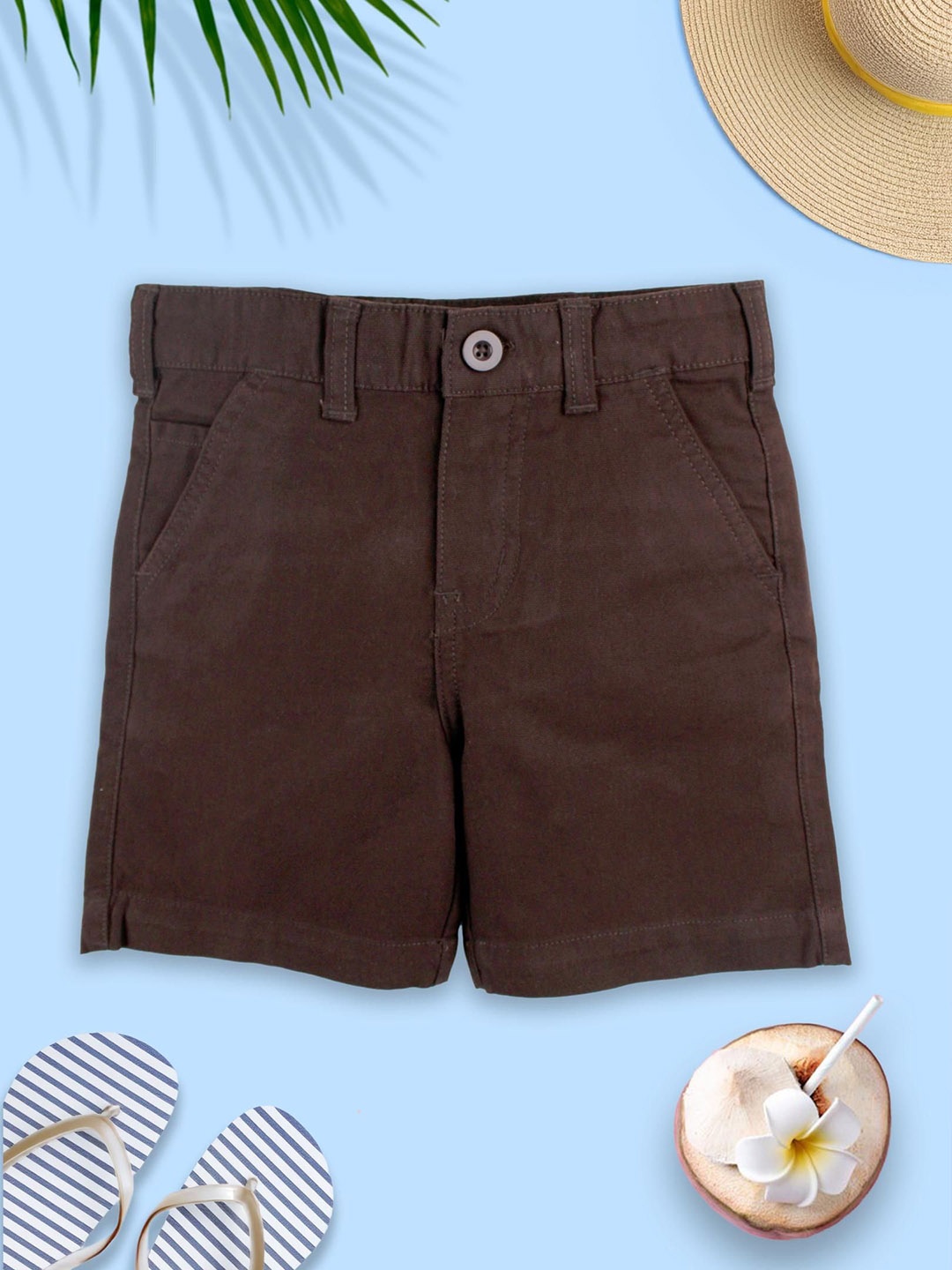 

KiddoPanti Boys Cotton Mid-Rise Shorts, Coffee brown