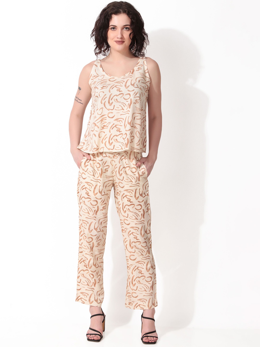 

Seryeon Printed Top With Trouser Co-Ords, Cream