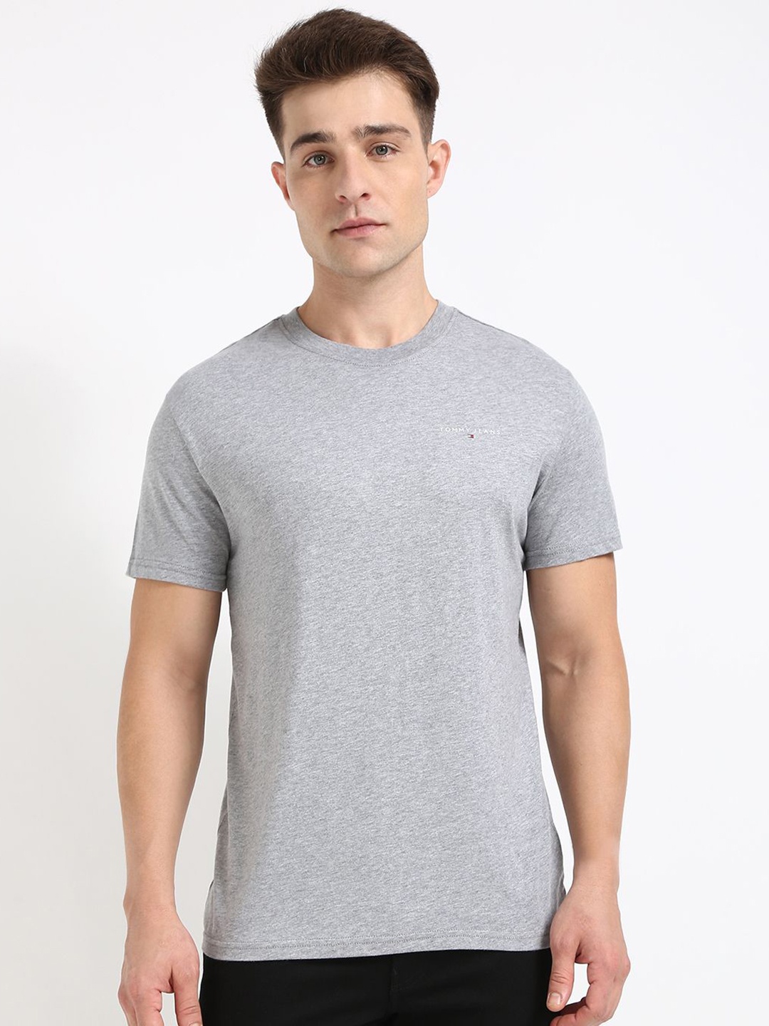 

Tommy Hilfiger Men Solid Slim Fit Cotton T-shirt, Grey