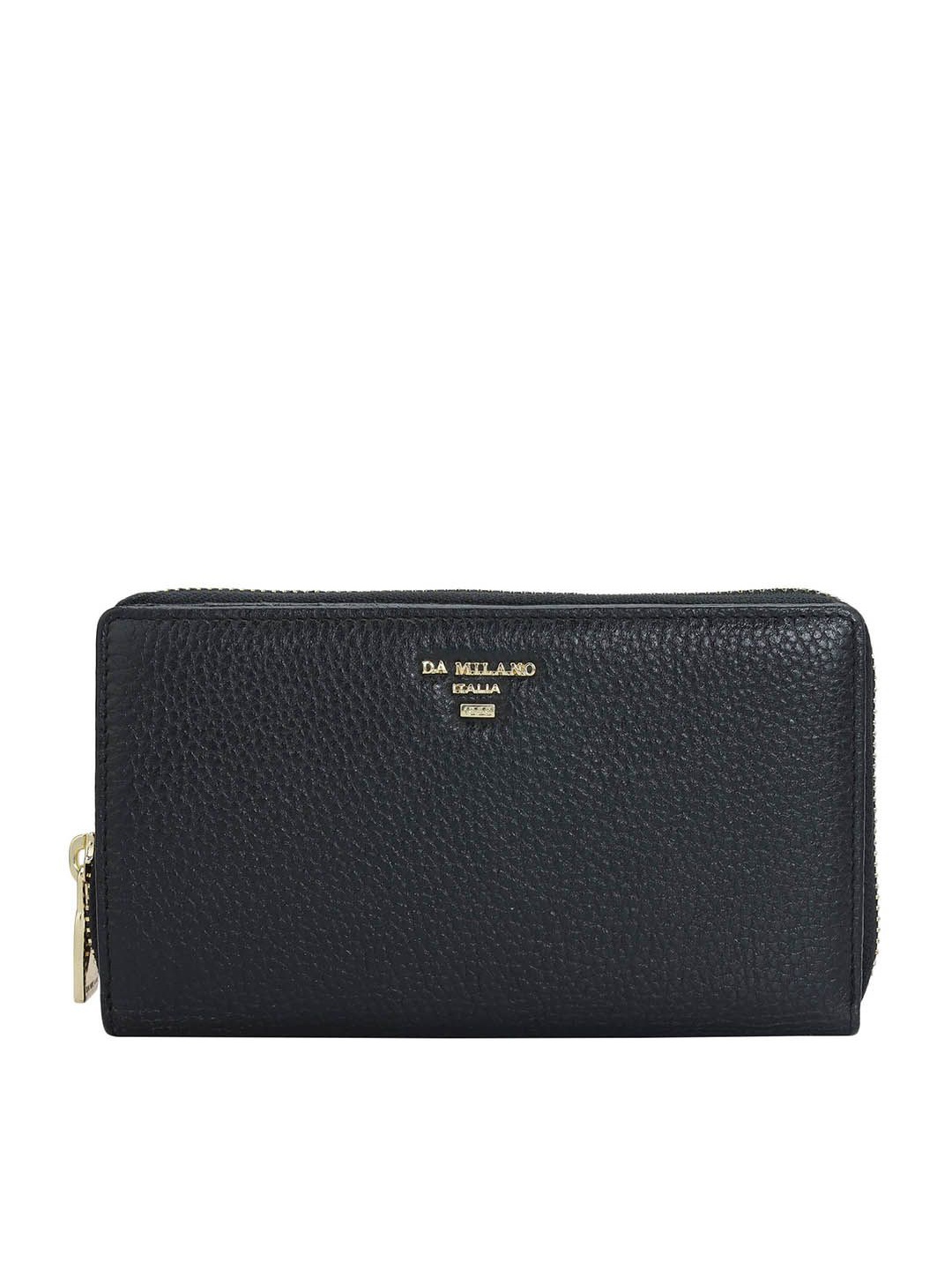 

Da Milano Women Textured Leather Zip Around Wallet, Black