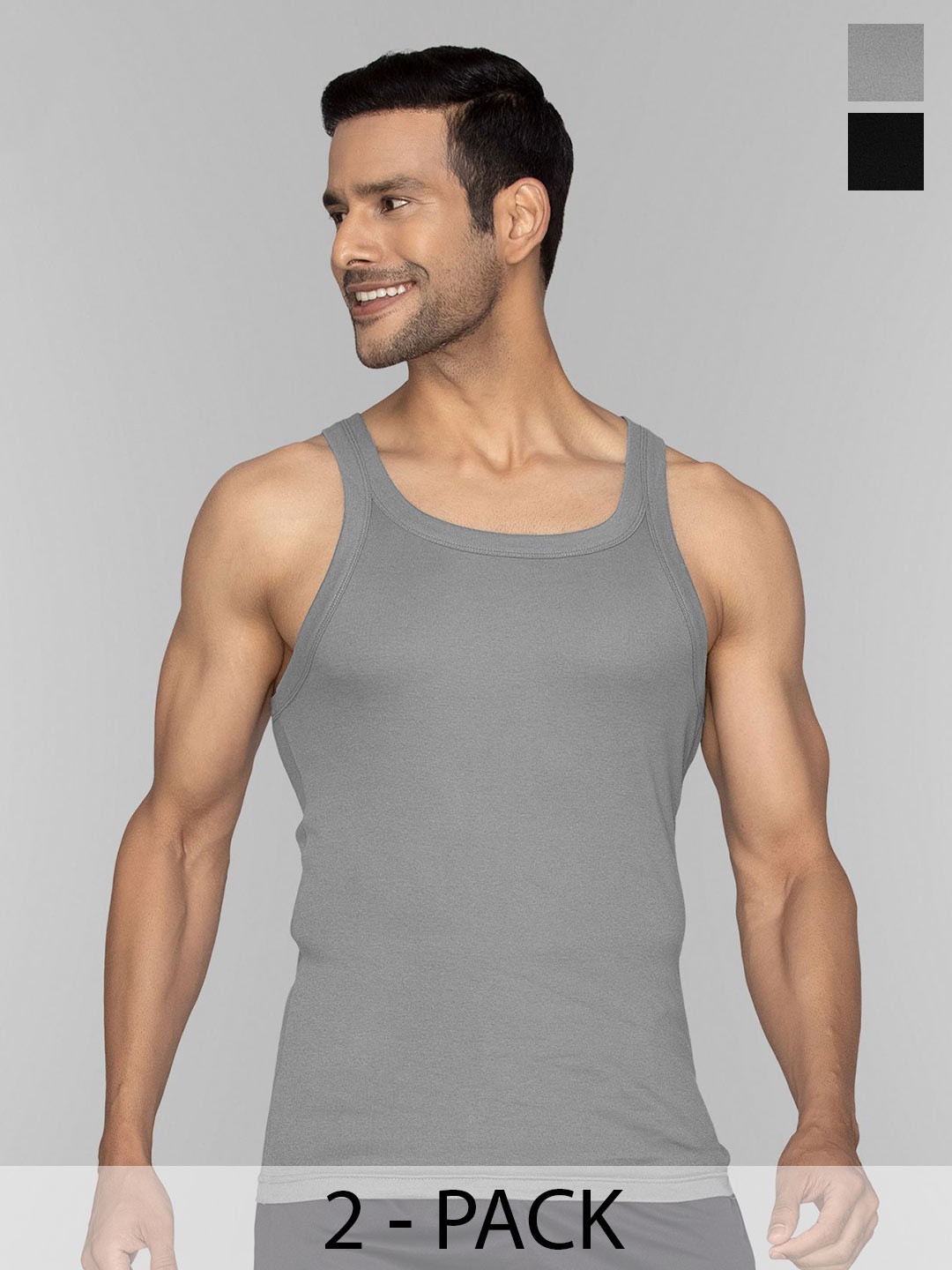 

XYXX Men Pack Of 2 Cotton Round Neck Gym Vest, Grey