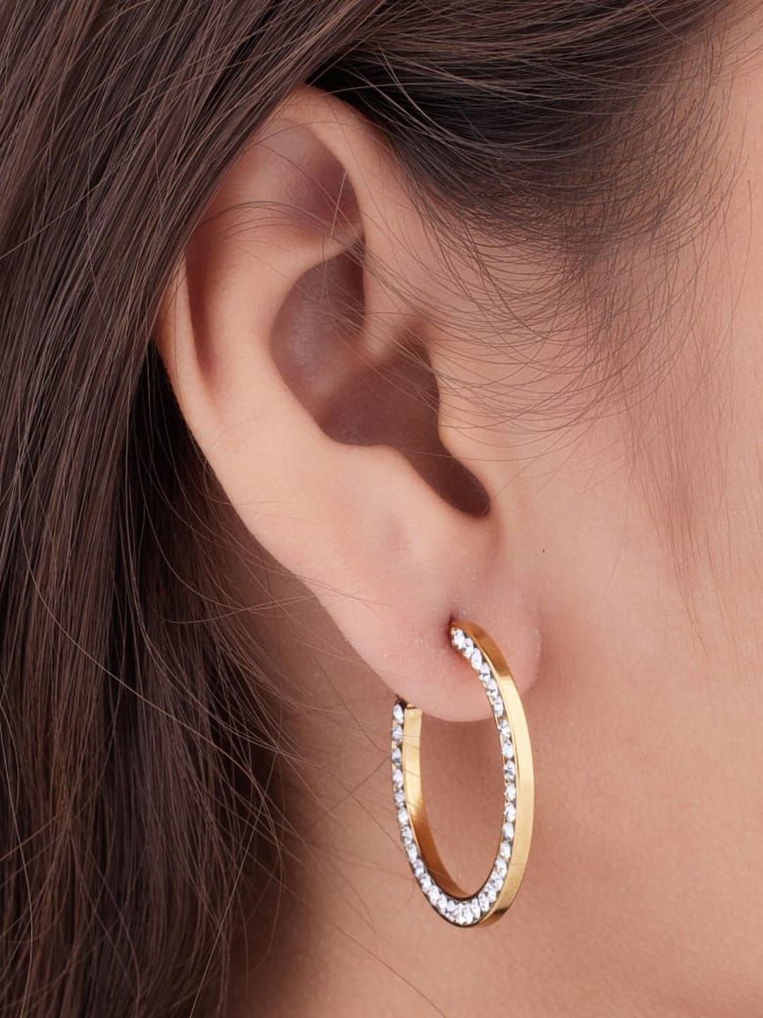 

ANJNI CREATION Gold-Plated Stainless Steel Tarnish-Free Hoop Earrings