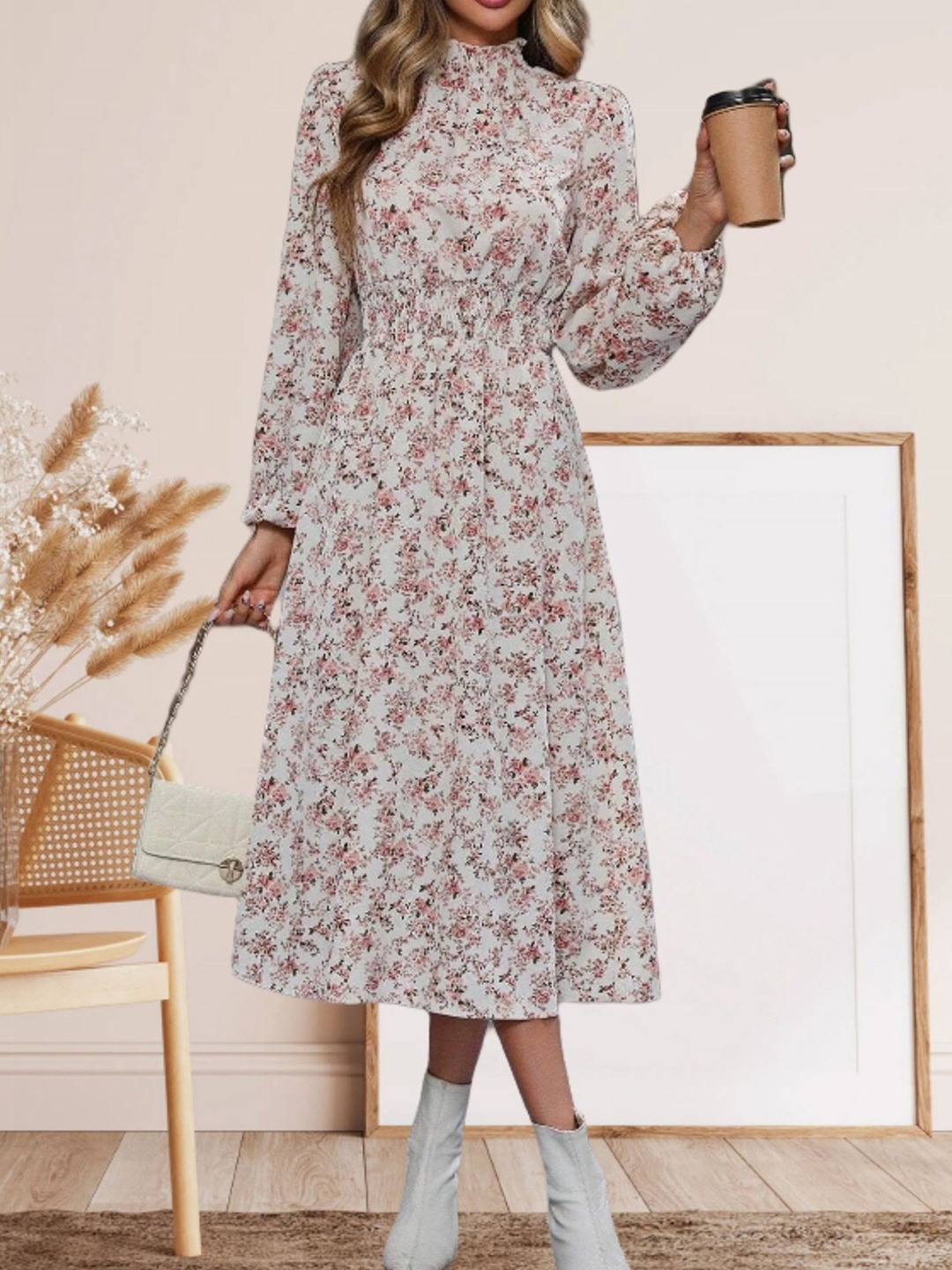 

StyleCast x Revolte Floral Print A-Line Midi Dress, White