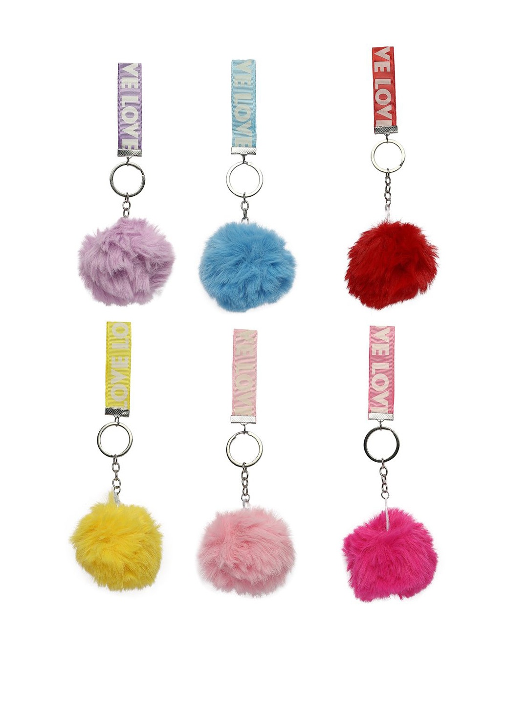 

KYDZI Pack Of 6 Soft Fur Love Key Chains, Red