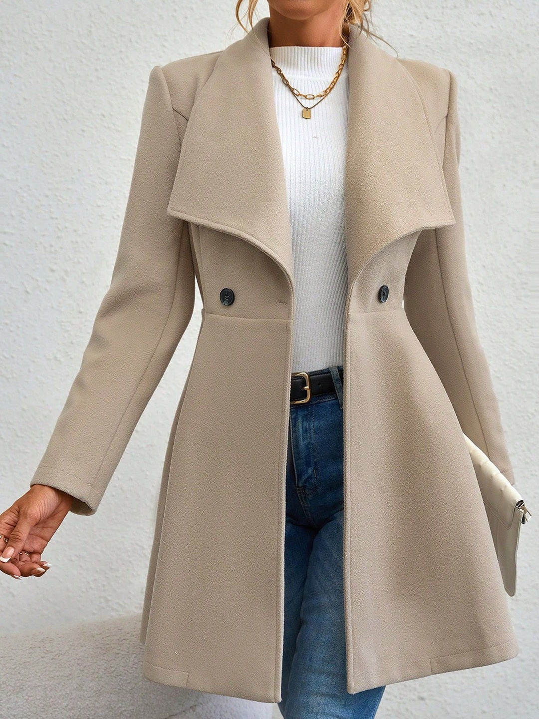 

StyleCast x Revolte Shawl Collar Single-Breasted Overcoat, Beige