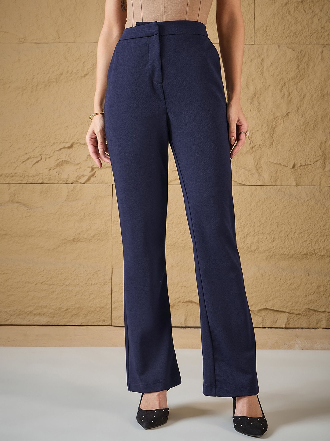 

MAGRE Women Relaxed Fit High-Rise Trousers, Blue