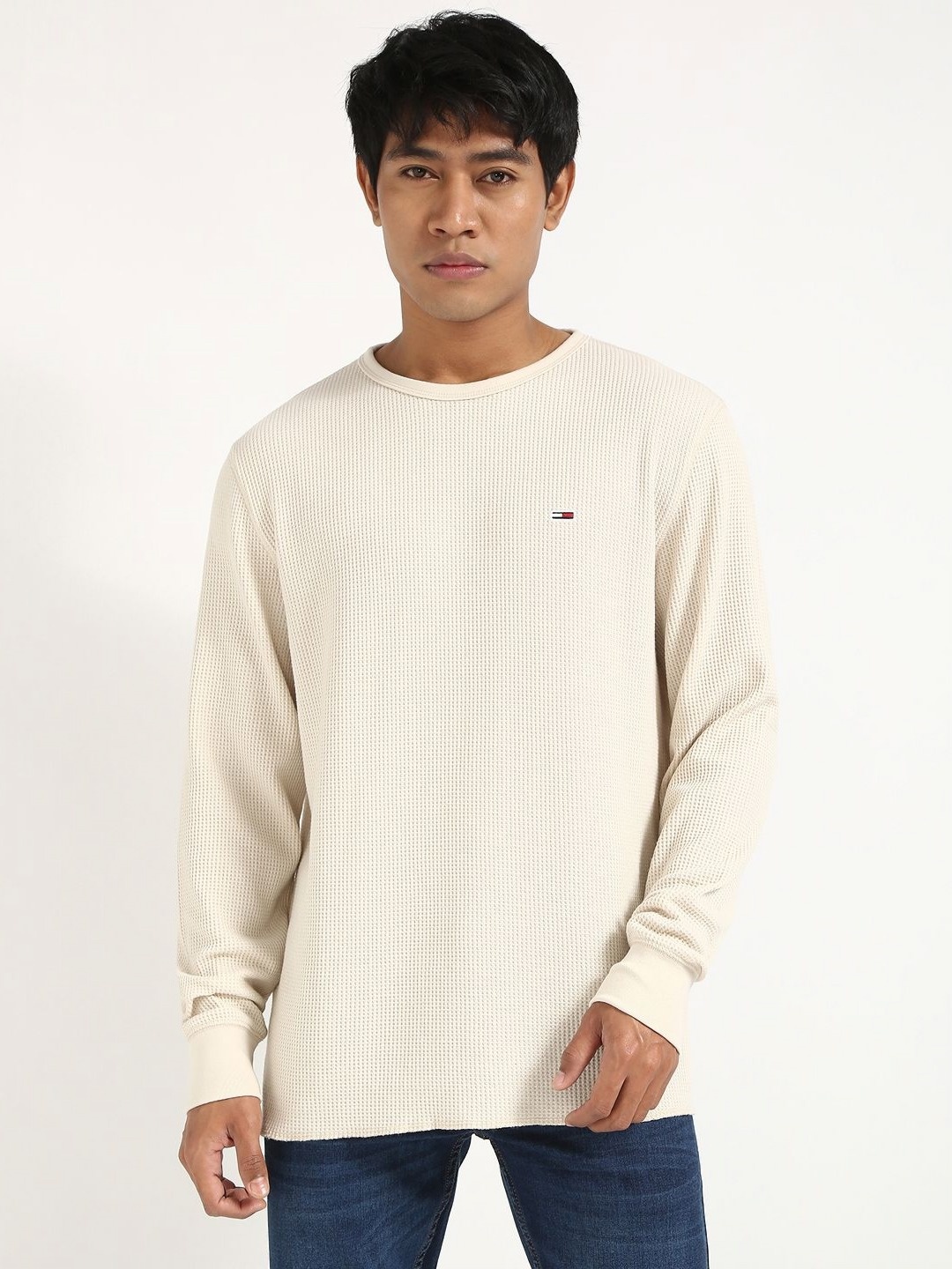 

Tommy Hilfiger Men Self Design Round Neck Slim Fit T-shirt, Beige
