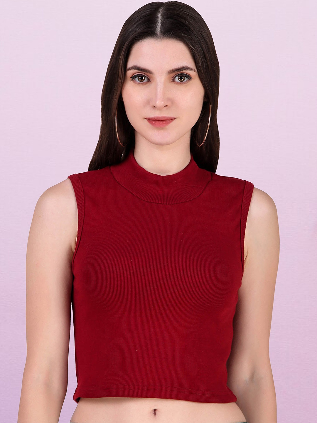 

Swaranjali Tie-Up Neck Tank Crop Top, Maroon