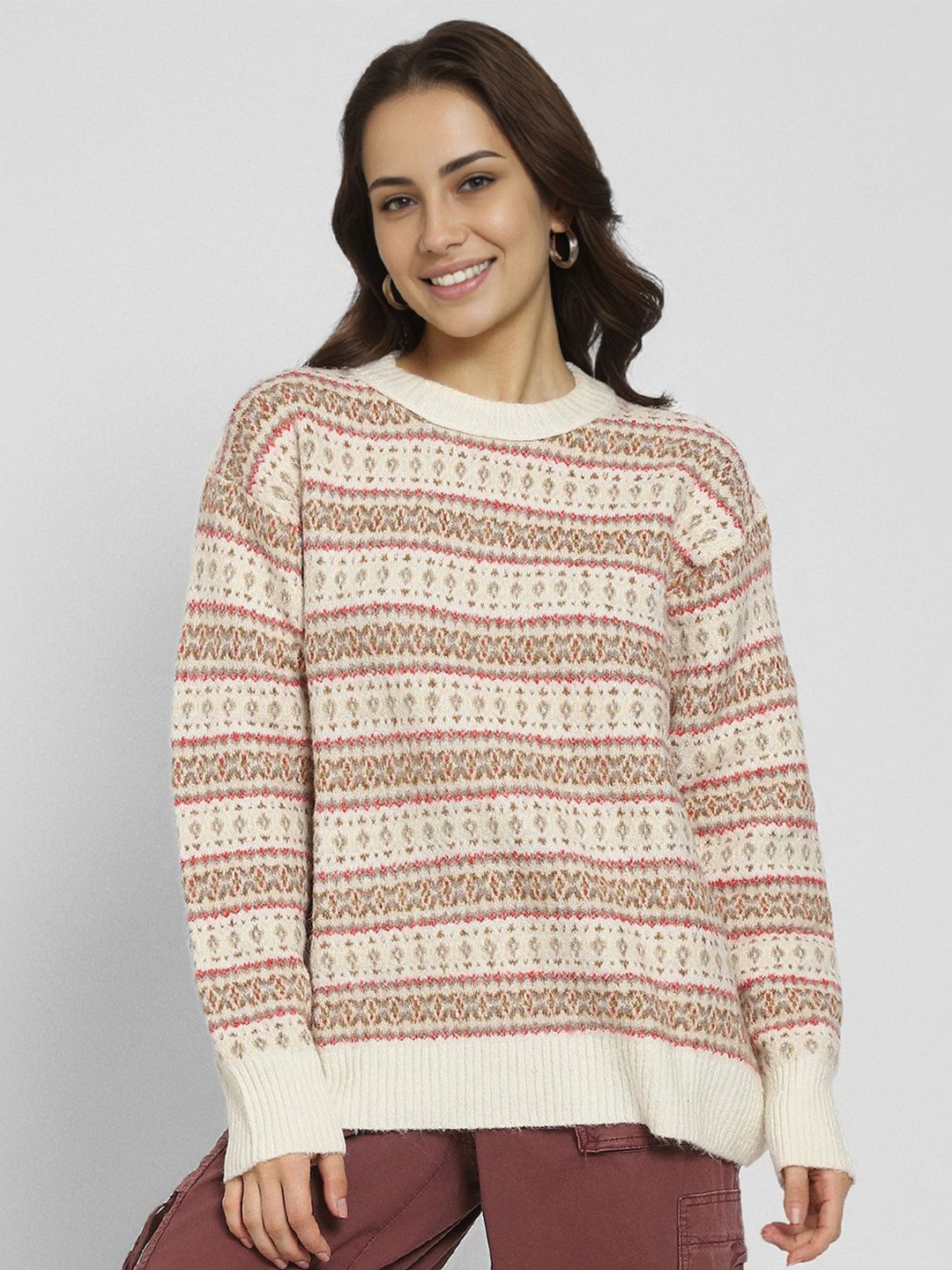 

AMERICAN EAGLE OUTFITTERS Women Printed Pullover, Cream
