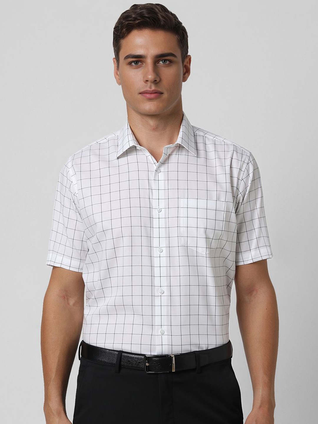 

Van Heusen Men Spread Collar Windowpane Checked Cotton Formal Shirt, White