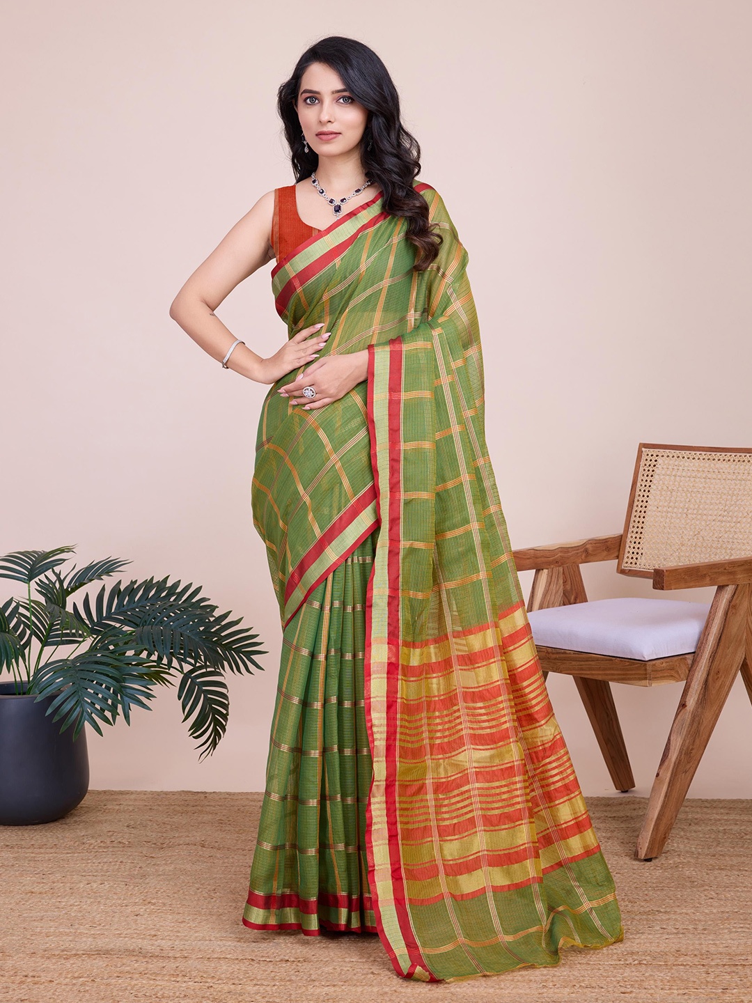 

Kalista Woven Design Zari Saree, Green