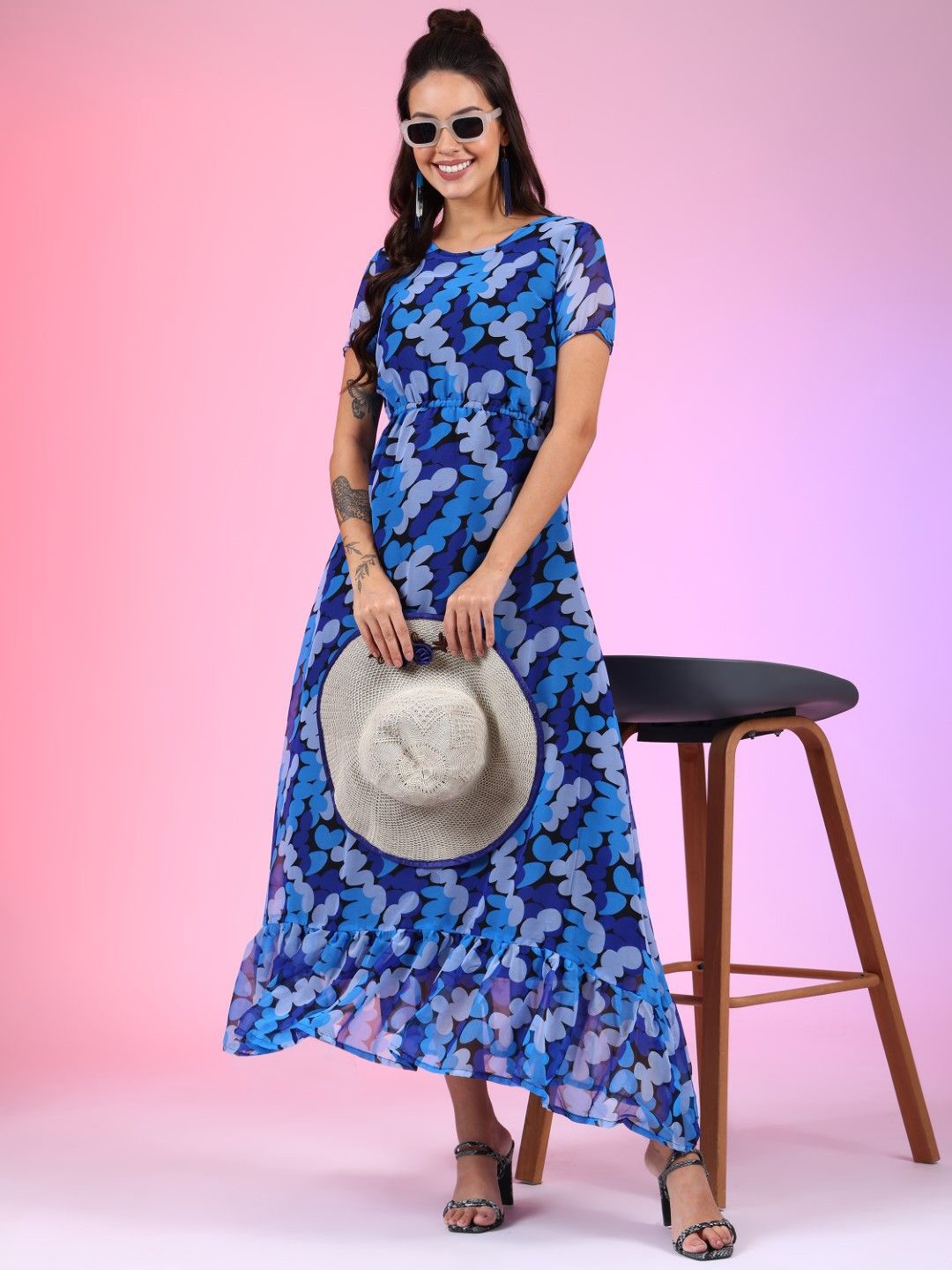 

Raiyani Enterprise Print Crepe Fit & Flare Dress, Turquoise blue