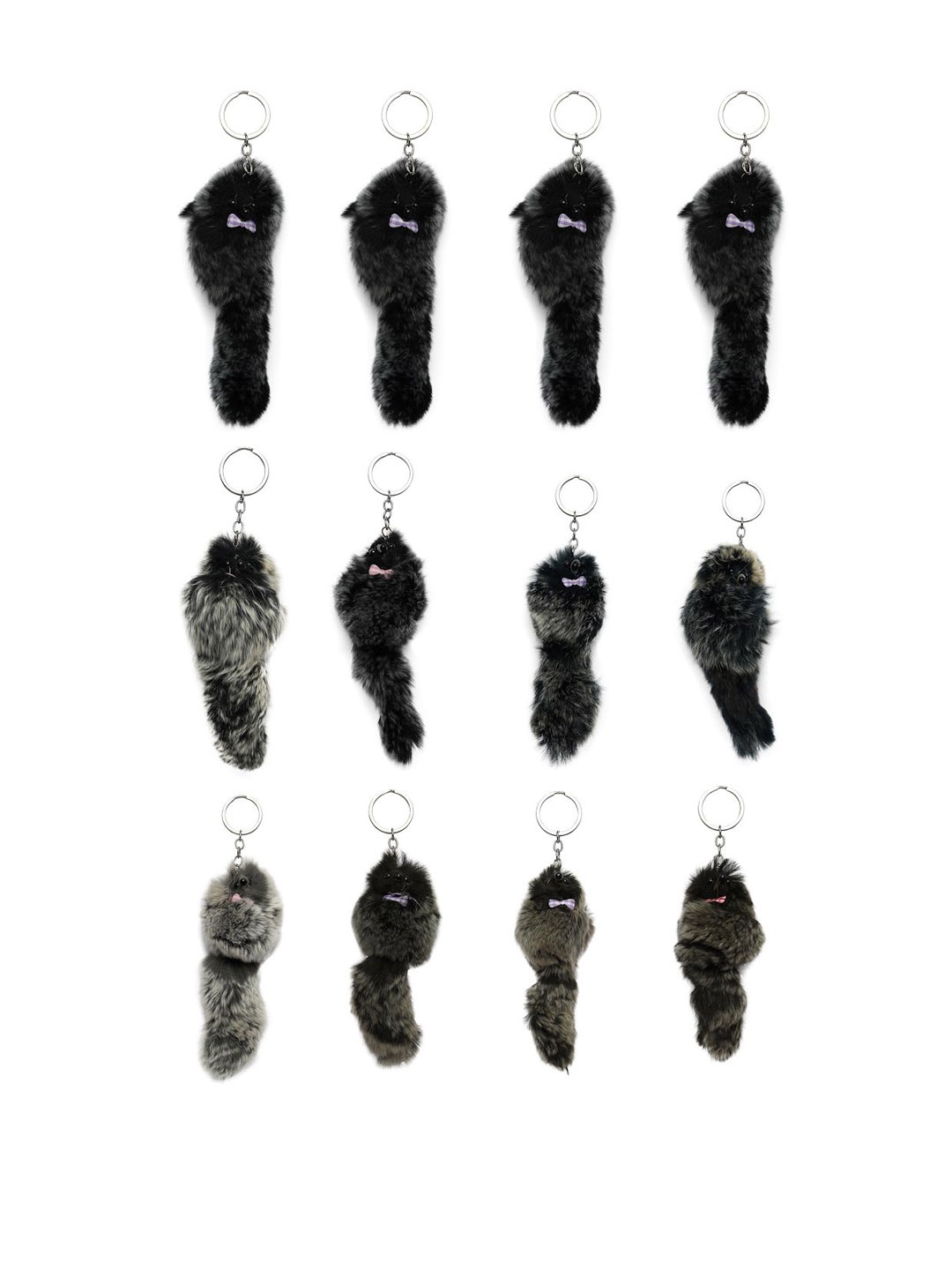 

KYDZI Pack Of 12 Fur Dog Key Chains, Black