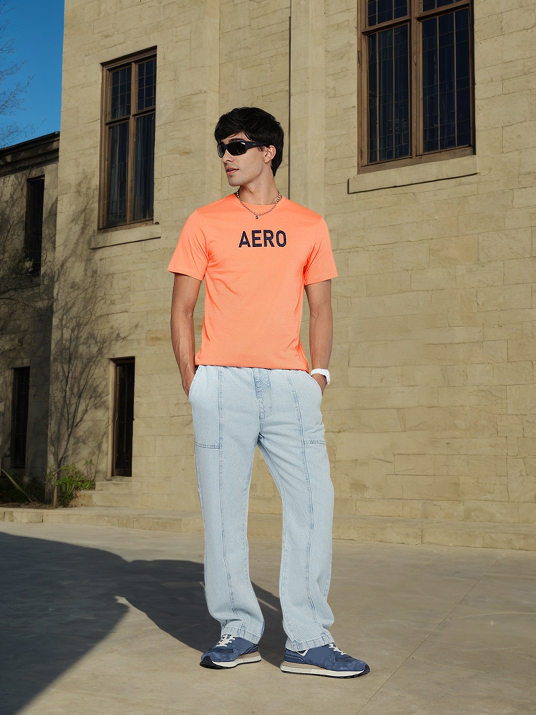 

Aeropostale Men Brand Logo Printed Pure Cotton T-shirt, Orange