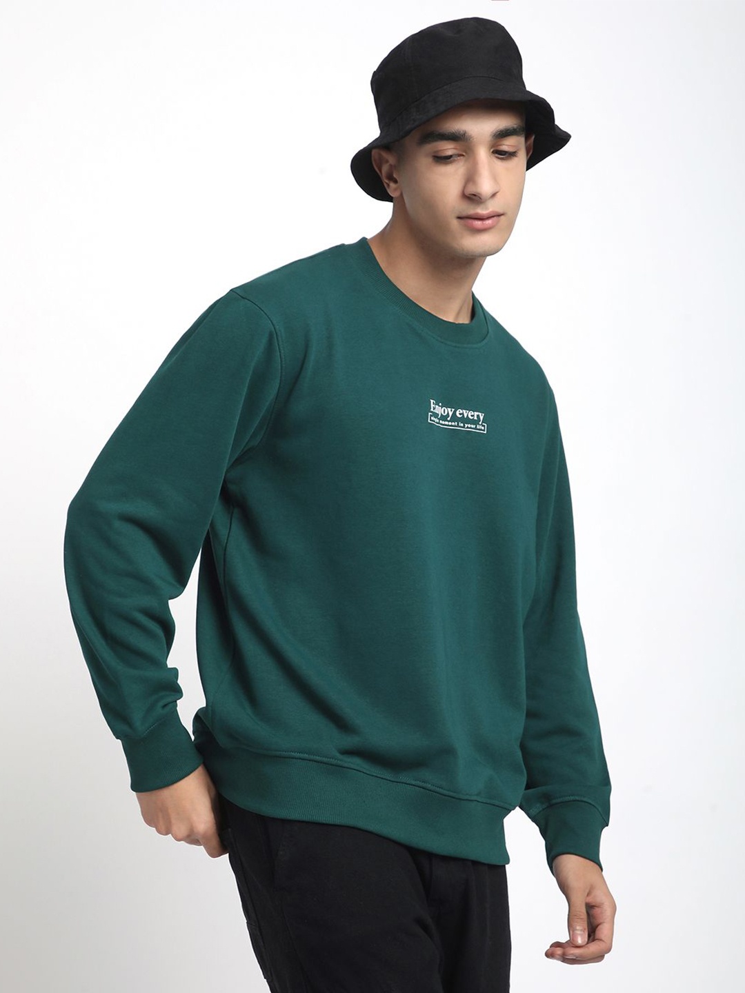 

R&B Men Typography Printed Cotton Sweatshirt, Green