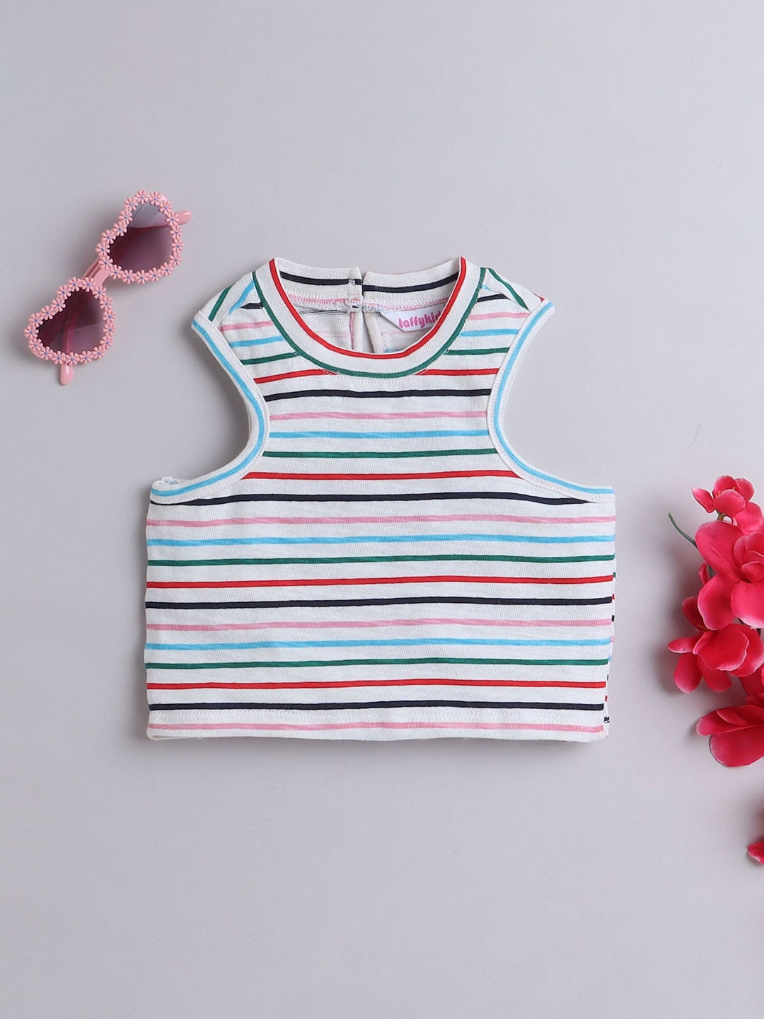 

taffykids Striped Cotton Top, White