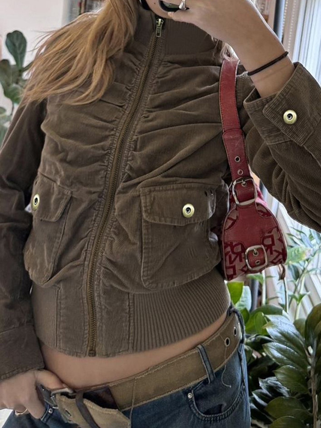 

LULU & SKY Women Camouflage Longline Bomber with Patchwork Jacket, Brown