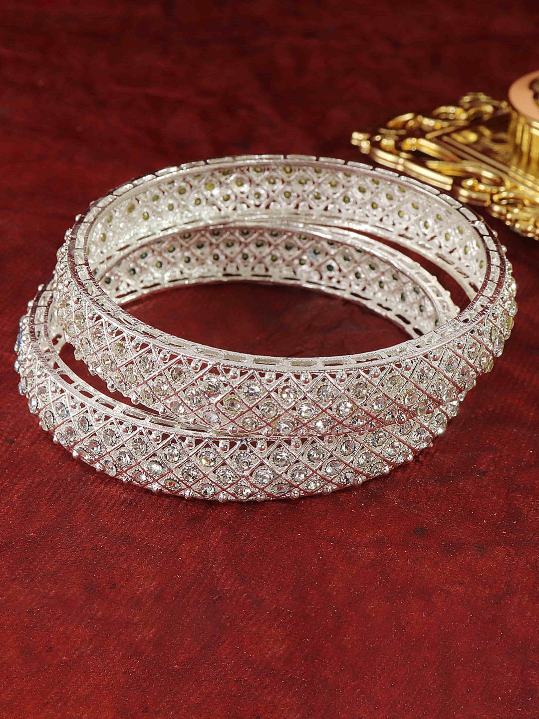 

LAVAZZA Set Of 2 Silver-Plated Crystal & CZ-Stone Studded Bangles