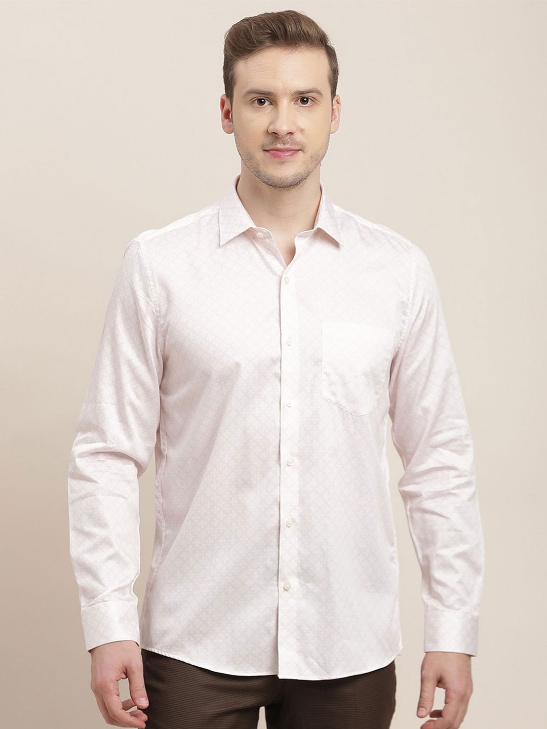 

Turtle Men Standard Spread Collar Textured Cotton Slim Fit Formal Shirt, Pink