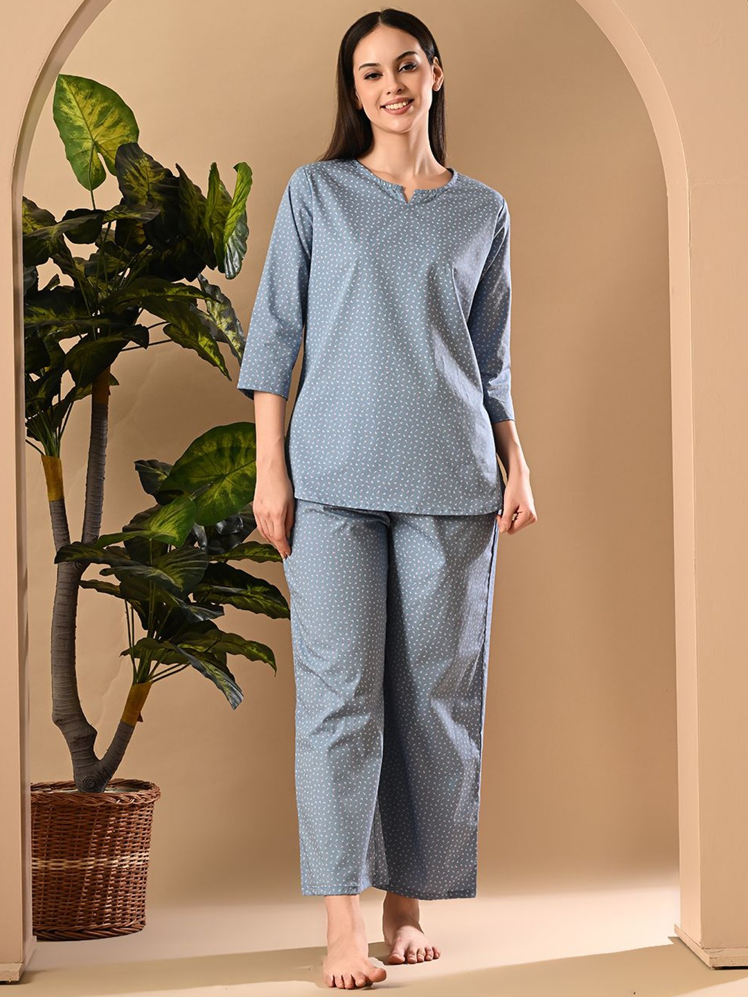 

RAJPUTANA CAMISA Women Printed Night suit, Blue