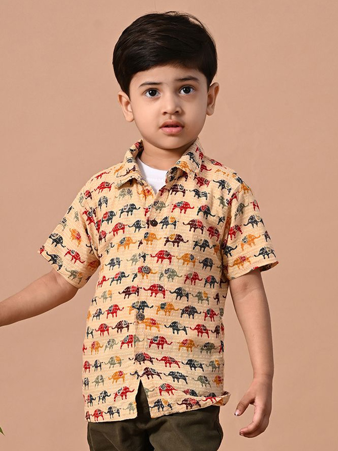 

BAESD Boys Comfort Animal Opaque Printed Casual Shirt, Beige