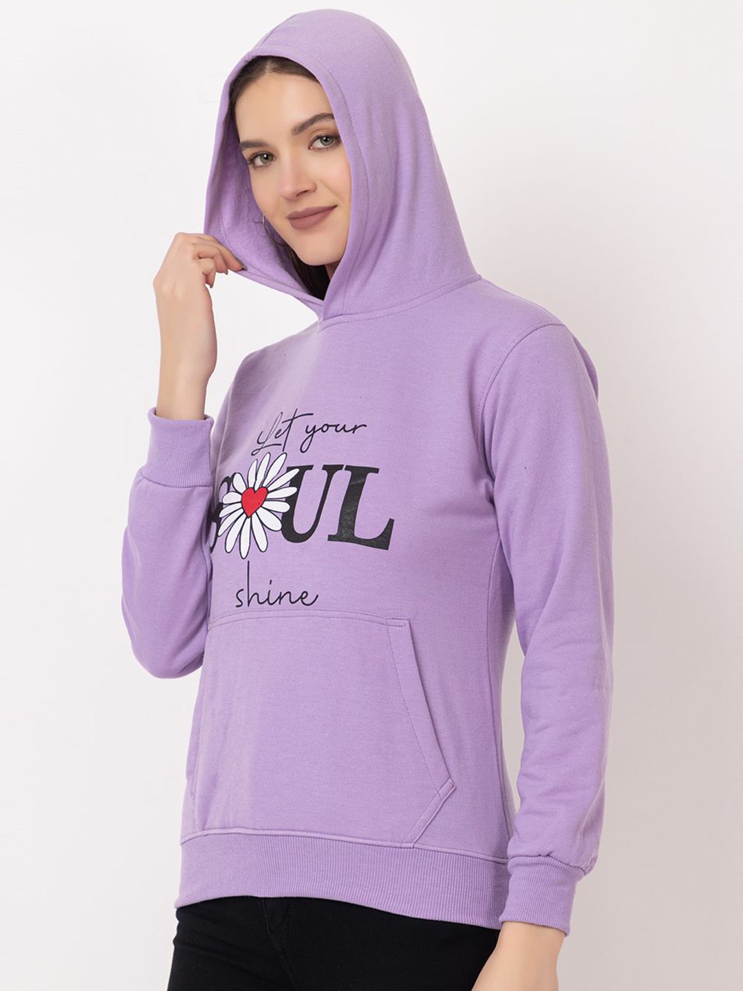 

Deefab Women Printed Hooded Sweatshirt, Lavender