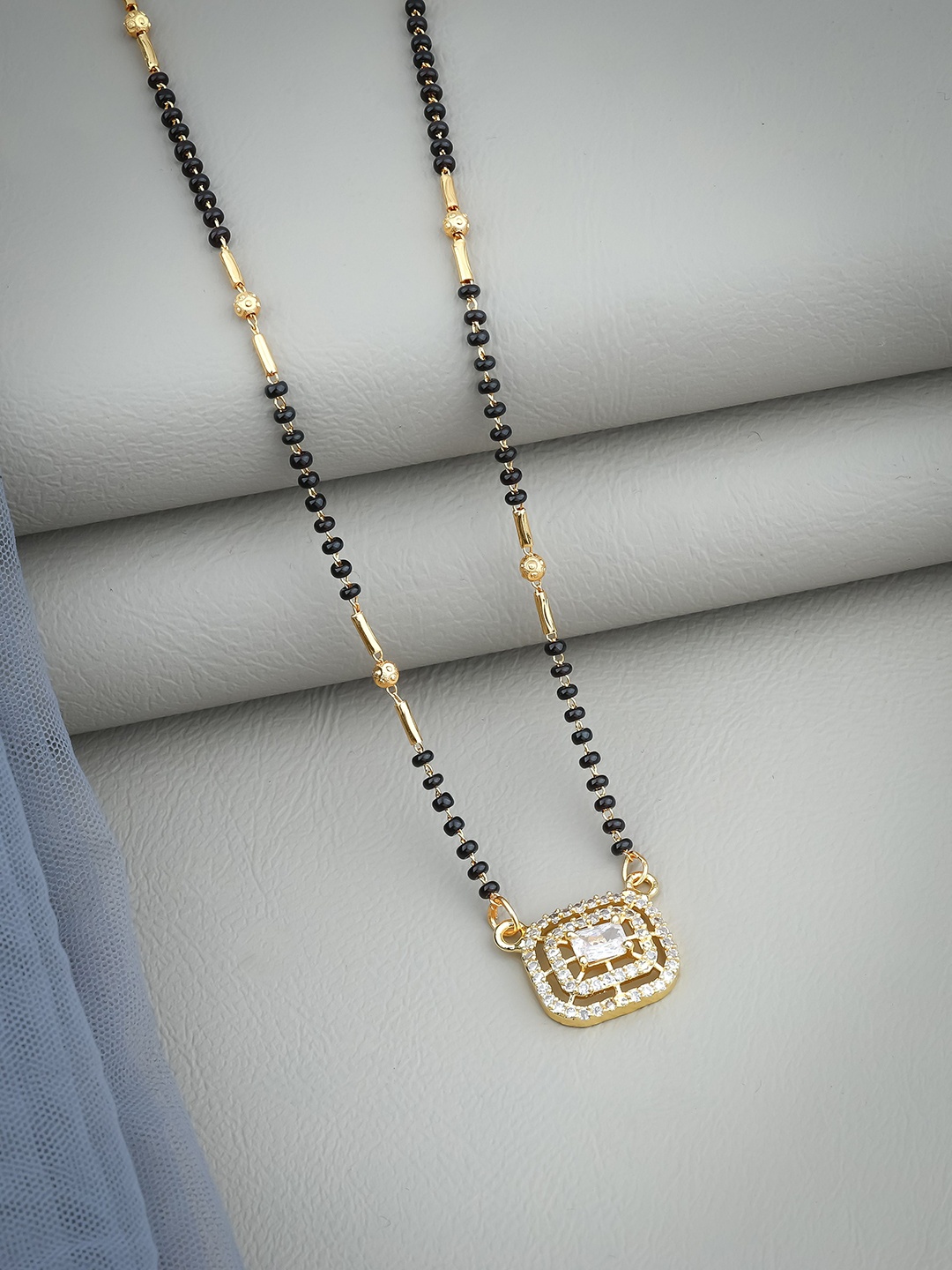 

Wynona Gold-Plated American Diamond Studded and Beaded Mangalsutra
