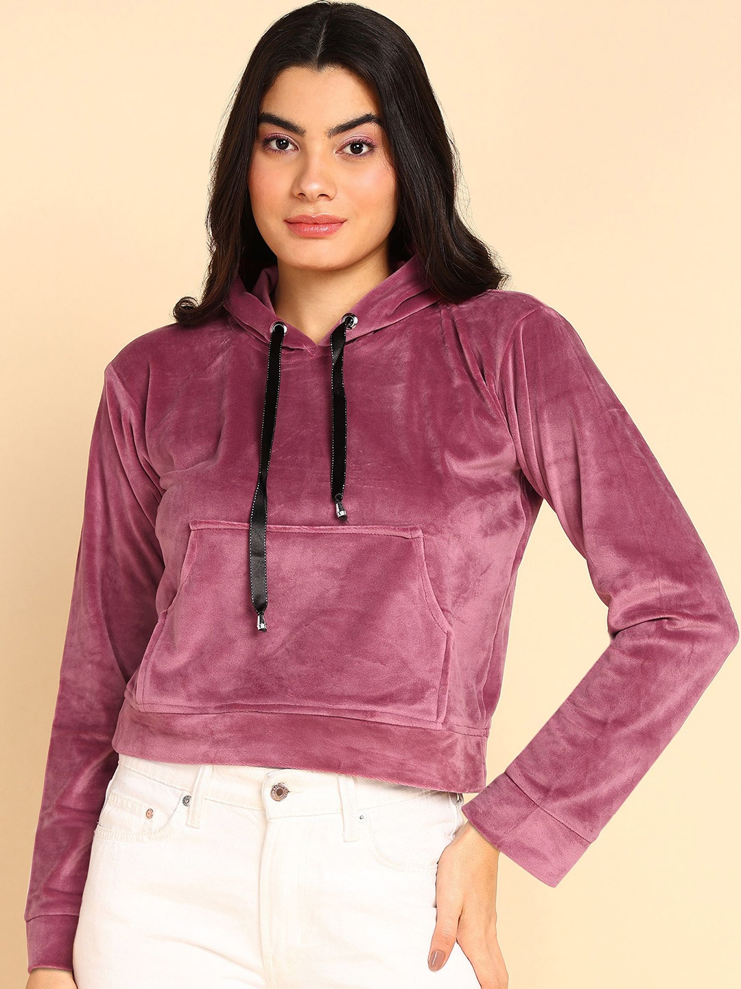 

Nifty Women Hooded Velvet Sweatshirt, Pink
