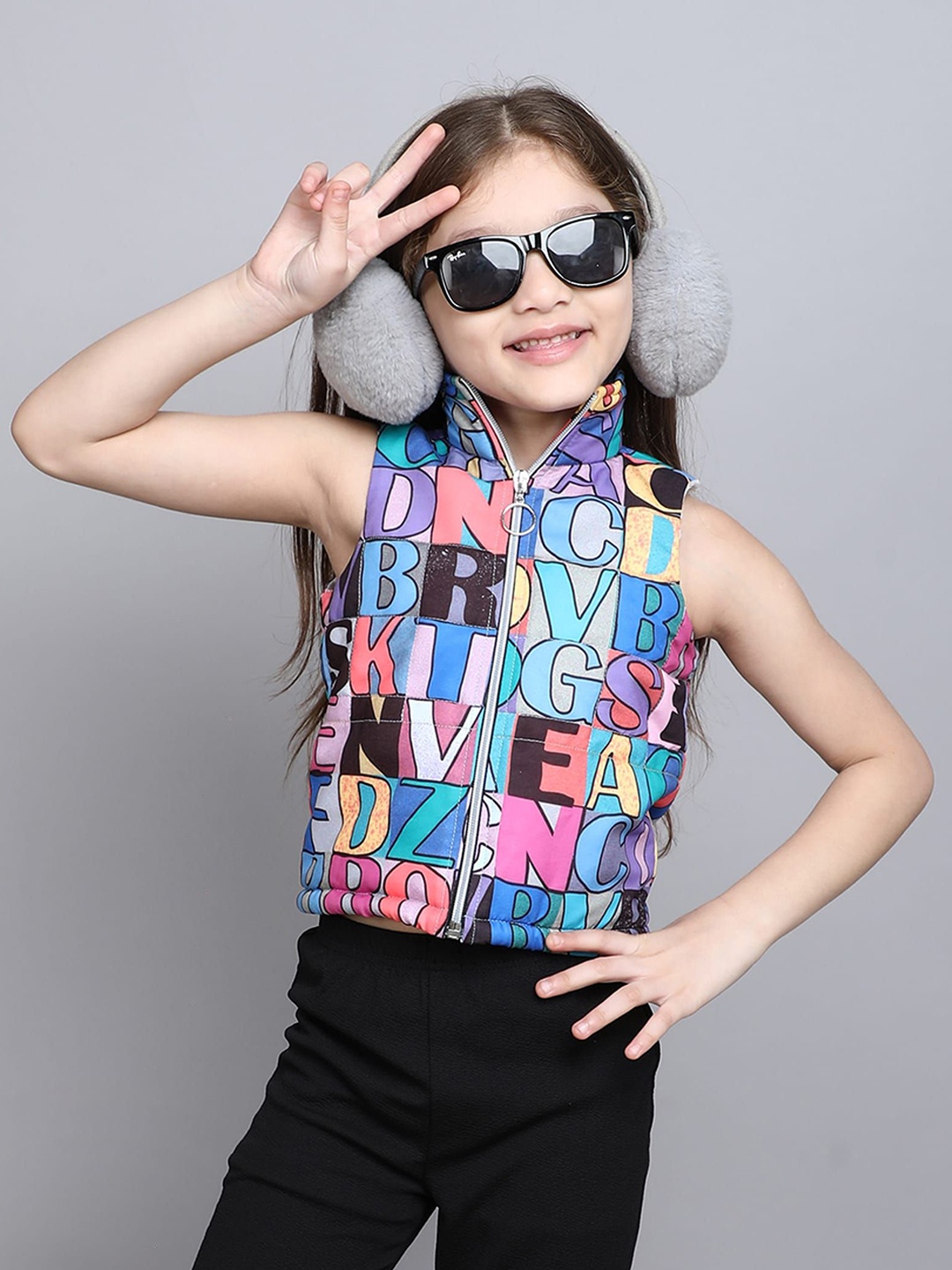 

taffykids Girls Polyester Crop Open Front Jacket with Patchwork, Multi