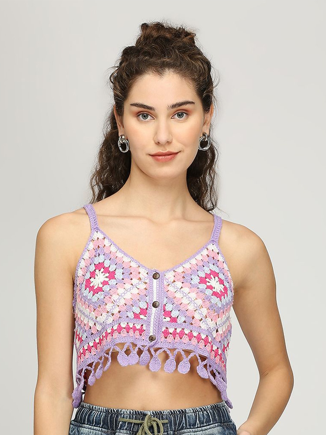 

IZEL Shoulder Straps Crochet Crop Top, Lavender